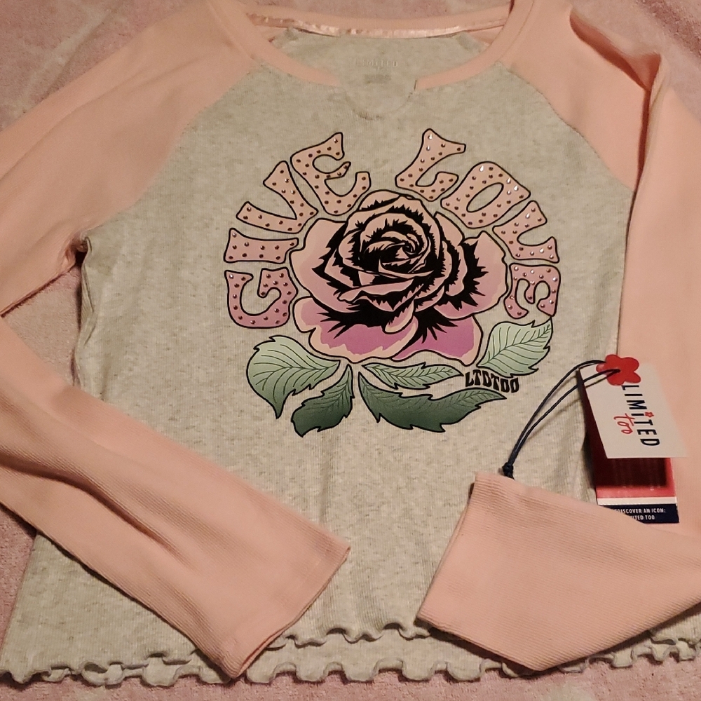 Limited Too Pink and Gray Raglan Graphic Sweatshirt